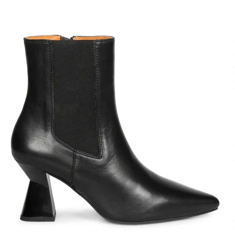 SAINT G ELLIANA BLACK‎ LEATHER SCULPTED HEEL INSIDE ZIP BOOTS Ankle 9